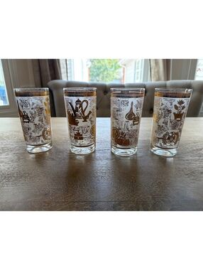 4 Hazel Atlas Colony Americana Vintage Gold Highball Glass Replacement 1960s